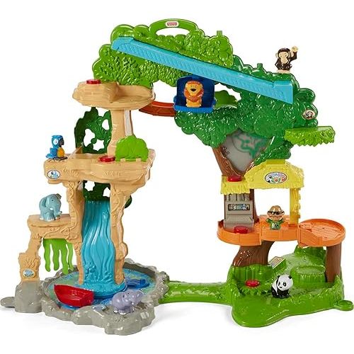 Fisher-Price Little People Toddler Toy Share & Care Safari 2-Ft Tall Playset with Lights Sounds & 7 Figures for Pretend Play Ages 1+ years