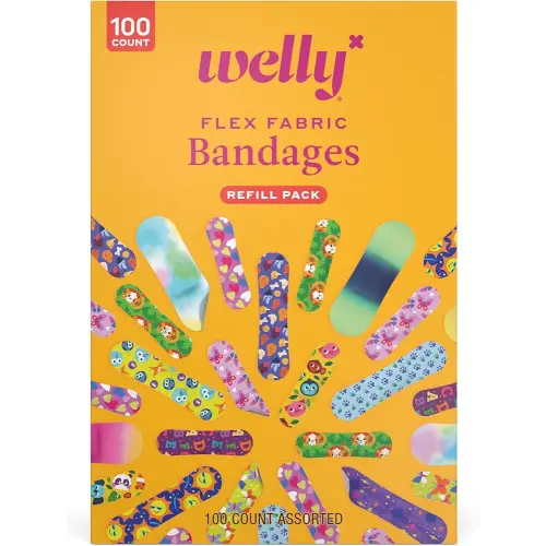 Welly Bravery Badge Value Pack | Adhesive Flexible Fabric Bandages | Assorted Shapes and Patterns for Minor Cuts, Scrapes, and Wounds - 100 Count