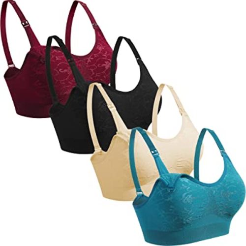 GXXGE 4Pack Nursing Bra for Breastfeeding Maternity Bras Push Up Silk Seamless Pregnancy Bralette Underwear