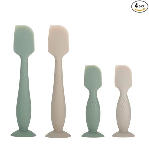 Baby Diaper Cream Spatula Applicator, 4 Pack Butt Paste Spatula Diaper Cream Brush for Newborn Baby, 2 Large and 2 Mini Sizes (Green, gray)