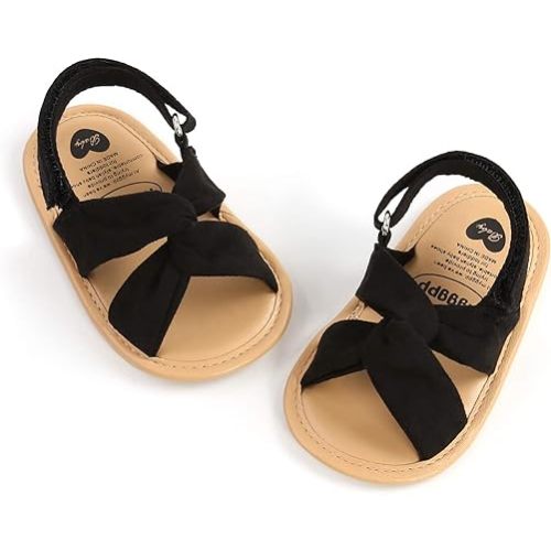 Miamooi Infant Baby Girls Boys Sandals Summer Bowknot Crib Shoes Toddler Pu Leather Flower Soft Rubber Sole Dress Flats First Walker Shoes