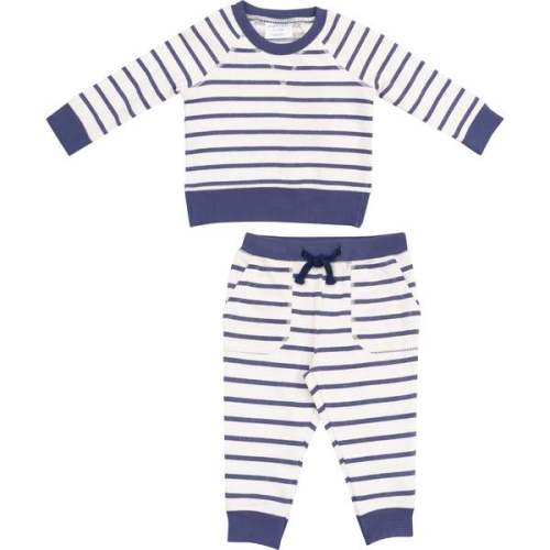 French Terry Raglan Sweatshirt and Jogger Set, Navy Stripe - Angel Dear | Maisonette