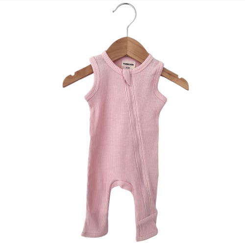 Organic Waffle Sleeveless Zip Romper, Blush
