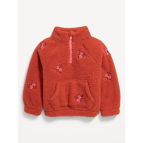 Long-Sleeve Half-Zip Embroidered Sweater for Toddler Girls