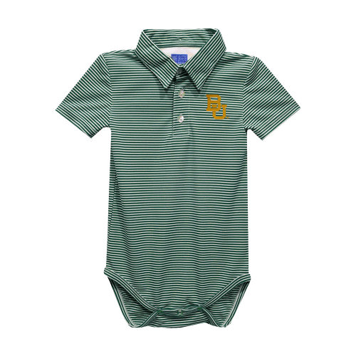 Vive La Fete Baylor Bears Baby Green Pencil Stripe Short Sleeve One Piece Polo