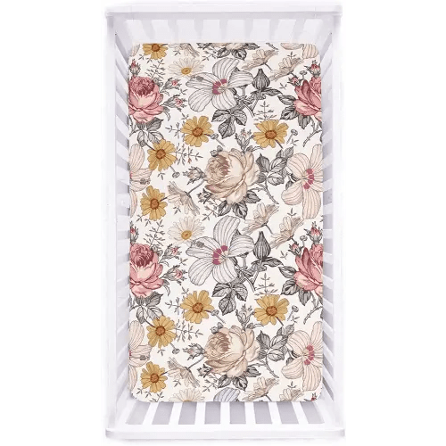 Crib Sheet Jersey Cotton, Fitted Cotton Baby & Toddler Universal Crib Sheets, Floral Crib Sheet Set