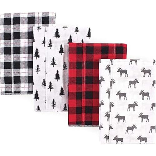 Hudson Baby Unisex Baby Cotton Flannel Burp Cloths, Moose, One Size