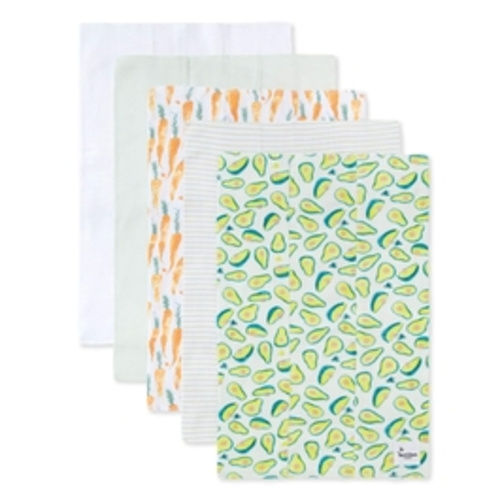 Set of 5 Carrots & Avocados Burp Cloths