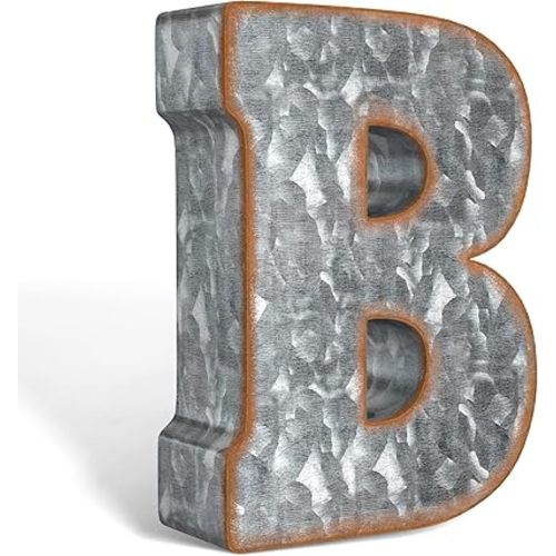 CraftyCrocodile 7" Galvanized Metal Letters for Wall Decor - 3D Letter B for Hanging & Free Standing - Decorative Rustic Alphabet Letters for the Living Room, Bedroom, Kitchen