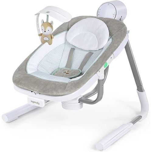 Ingenuity Anyway Sway 5-Speed Multi-Direction Portable Foldable Baby Swing & Infant Seat with Vibrations, Nature Sounds, 0-9 Months 6-20 lbs (Ray)