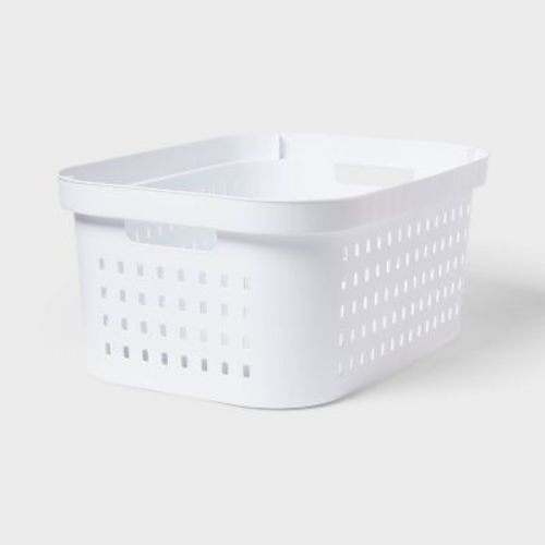 1.5bu Rectangle Modern Laundry Basket - Brightroom™: White Plastic Clothes Basket With Built-in Handles, Medium Size