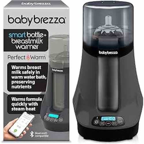 Baby Brezza Smart Baby Bottle Warmer, Breastmilk Warmer + Defroster + Baby Food Warmer - Universal Fit for All Baby Bottle Sizes and Types, Breastmilk Bags + Food Jars - Bluetooth Control, Charcoal
