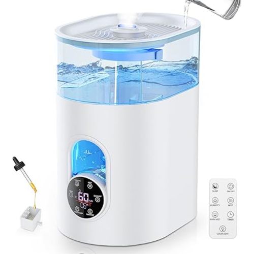Humidifiers for Bedroom Large Room Home - GloryAir 6L Quiet Top Fill Cool & Warm Mist Humidifier with Smart Humidity Control, Remote Control, 7-Color Light, Humidistat, Oil Diffuser for Plants & Baby