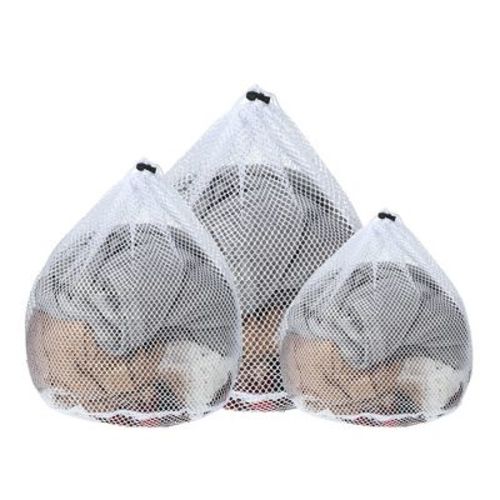 Unique Bargains Mesh Laundry Bags Drawstring 3 in 1 Set