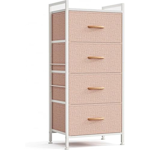 LINSY HOME Dresser for Bedroom with 4 Drawers, Tall Dressers Storage Drawers, Tower Organizer Unit for Hallway, Entryway, Closets, Sturdy Steel Frame, Wood Top