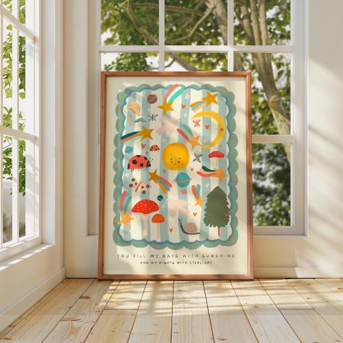 Neutral Sun and Star Nursery Art Print, Unframed, 16x20