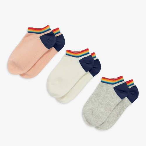 Ankle sock 3-pack with rainbow trim