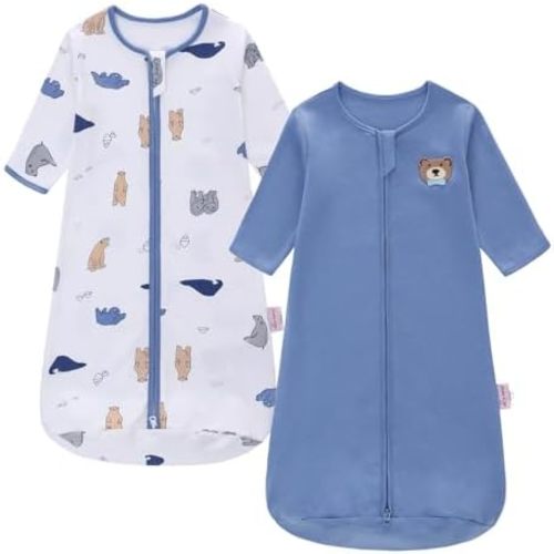 Baby Sleep Sack Long Sleeve Wearable Blanket Cotton 2-Way Zipper 0.5 Tog Sleeping Sack for Infant Toddler 0-18Month