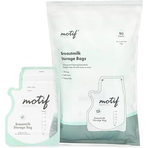 Motif Medical, Milk Storage Bags, 6 oz Milk Freezer Bag with Easy Pour Spout, BPA Free, Write-On Label - 90 Count