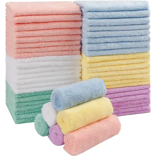 HOMEXCEL Baby Washcloths 50 Pack, Microfiber Coral Fleece Baby Bath Face Towel 7 x 9 Inch Extra Absorbent and Soft Burp Cloth and Wash Cloths for Newborn,Infants and Toddlers, Gentle On Sensitive Skin