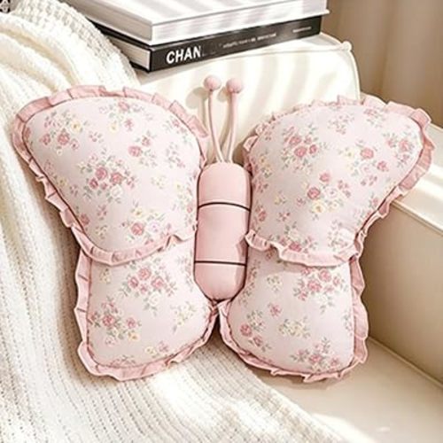 Butterfly Pillow,Cotton Butterfly Shaped Decorative Throw Pillows,Soft Stuffed Plush Cushion for Bedroom Living Room Couch Sofa (Pink)