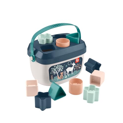 Fisher-Price Stacking Toy Babys First Blocks Set of 10 Shapes for Sorting Play for Infants Ages 6+ Months, Navy Fawn
