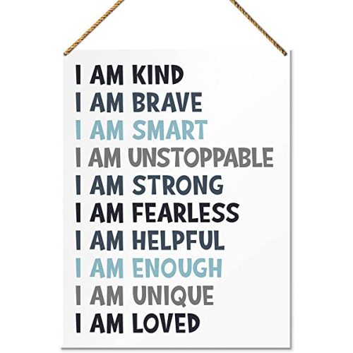 Nursery Wood Sign Decor for Boys, I Am Kind Brave Smart, Nursery Kids Room Playroom Affirmations Decor Inspirational Educational Wall Art Decoration Homeschool Classroom