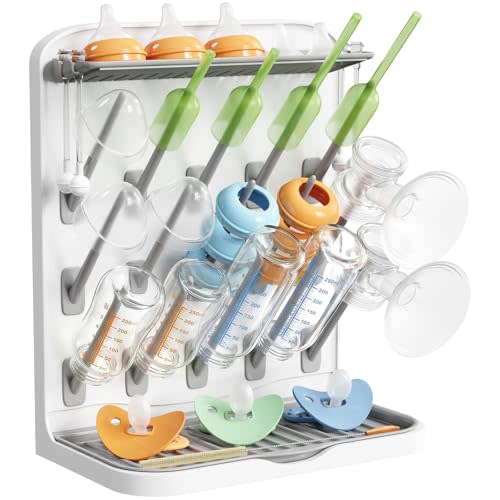 Lifewit Large Baby Bottle Drying Rack with 15 Hooks, Newborn Essentials Must Haves, Countertop Holder Organizer for Baby Stuff, Rack Dryer for Pacifiers, Weighted Straws, Pump Parts