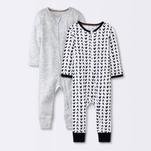 Baby 2pk Neutral Zip Romper - Cloud Island™ Black, Size: 0-3M