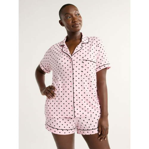 Joyspun Women’s and Women’s Plus Knit Notch Collar Top and Shorts Pajama Set, 2-Piece, Sizes S to 3X