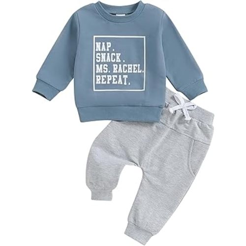 Toddler Baby Boy Fall Outfits Winter Clothes Letter Long Sleeve Crewneck Sweatshirt Elastic Waist Pants Set 2Pcs