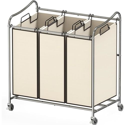 Simple Houseware Heavy-Duty 3-Bag Laundry Sorter Cart, Chrome