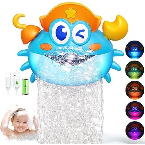 Bath Toys,Rechargeable Crab Baby Bath Toys Light Up Bath Bubble Machine with Colourful RGB Light Great Birthday Gift for Boys and Girls Toddler Toy for Kids Ages 1-3 4-8