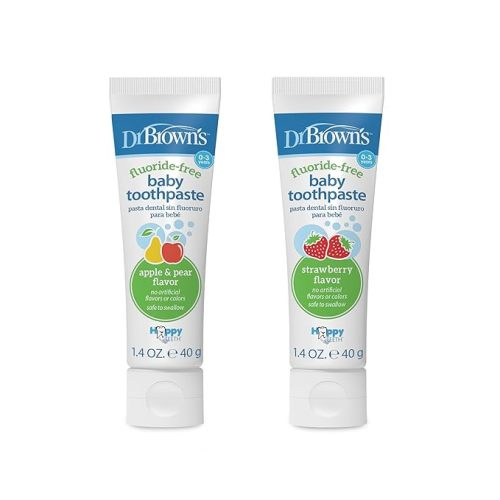 Dr. Brown's Baby Toothpaste, Strawberry and Apple Pear Flavors Toddlers and Kids Love, Fluoride Free, Made in The USA, 0-3 Years, 2-Pack