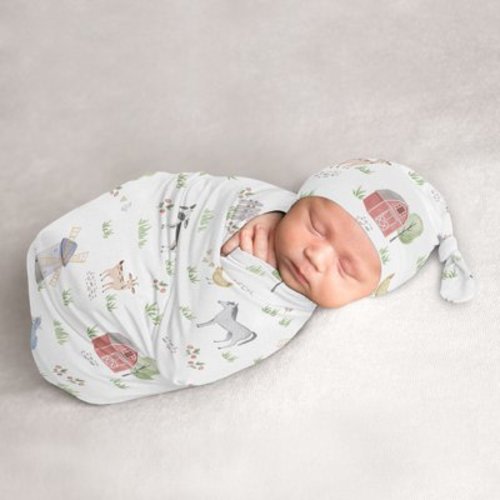 Farm Animals Baby Cocoon and Beanie Hat Sleep Sack Set by Sweet JoJo Designs