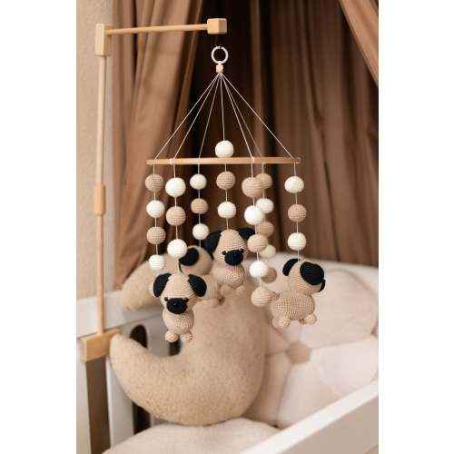 Pug baby mobile. New baby gift basket. Puppy dog crochet baby mobile. Baby shower gift. Expecting mom gift. Christmas new baby gift