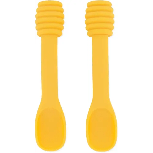 Bumkins Disney Baby Utensil Set, Silicone Trainer Spoons for Dipping, Soft Tip, Self-Feeding, Chew, Baby Led Weaning, First Year Training Supplies, Essentials in Eating, 4 Mos, 2-pk Winnie The Pooh