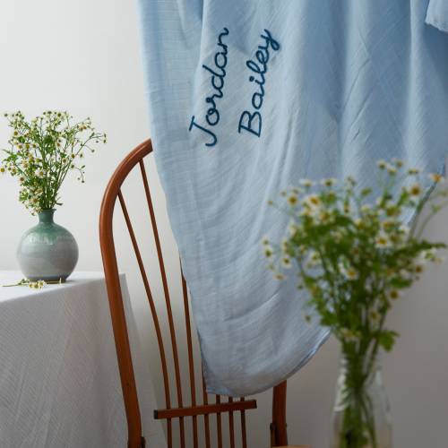 Personalized Hand-Lettered Baby Swaddle | Custom Embroidered Newborn Blanket