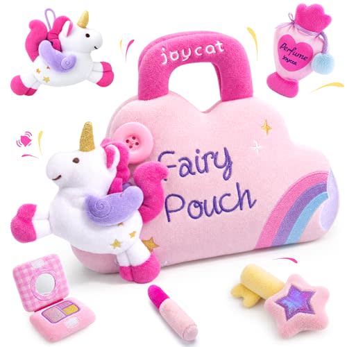 JoyCat My First Purse Toddler Toy, 5PCS Unicorn Pretend Play Set, Baby Gift | Pretend makeup accessories support open, pack, and role-play, encourages imaginative play, creativity