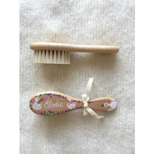 Personalised Hand-Painted Baby Hair Brush | Unique & Custom Baby Gift | Newborn Keepsake | Party Geese | Natural Soft Brush