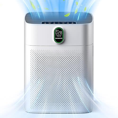 MORENTO Air Purifiers for Home Large Room up to 1076 Sq Ft with PM 2.5 Display Air Quality Sensor for Pet Hair, Double-Sided Air Inlet, 24db, White, 1 Pack + 2 Pack Filters