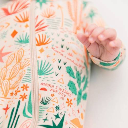 Desert Cactus Vibes | Bamboo Footie Onesie Sleeper | "Mama, I Wished for You" | Thermo-Regulating, Double Zipper, 4-Way Stretch | Raising Mama