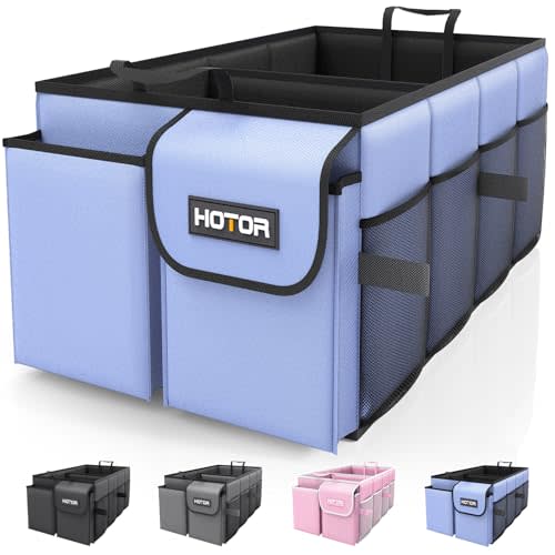 HOTOR Large-Capacity Trunk Organizer - Foldable for SUVs & Sedans, Sturdy Organization for Car Accessories, Tools, Sundries, Blue, 2 Compartments, US11032