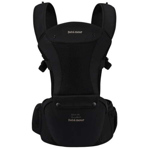Bebamour Baby Carrier Newborn to Toddler-Baby Hip Carrier Front and Back Carry with Head Hood & 3 Pieces Teething Pads& Waist Extenders & Storage Bag (Black)