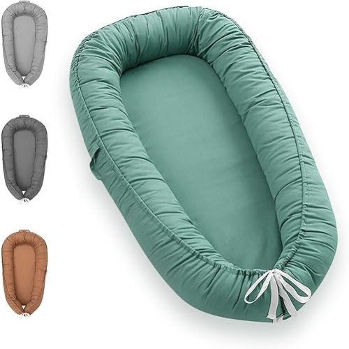 Baby Lounger - Baby Lounger for Newborn, 0-24 Months Baby Nest Breathable & Soft Portable Infant Lounger, Co Sleeper for Baby in Bed Floor Seat, Baby Essentials Gifts for Home and Travel- Dark Green