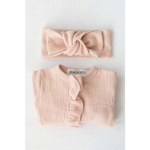 Organic Waffle Knit Ruffled Footie With Bow – Bella Berry Designs