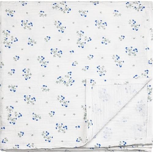 BLUE CLOVER Muslin Swaddle Blanket - Baby Boy & Girl Floral, Neutral, Blue Clover