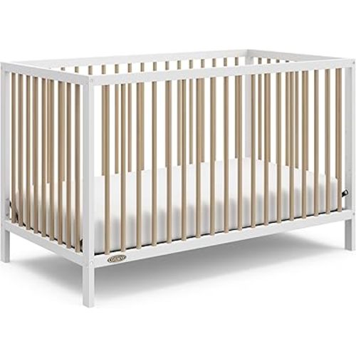 Graco Teddi 5-in-1 Convertible Crib (White with Driftwood) – GREENGUARD Gold Certified, Converts to Daybed, Toddler & Twin Bed with Headboard and Footboard, Adjustable Mattress Height