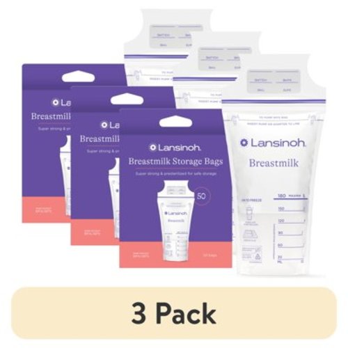 (3 pack) Lansinoh Breastmilk Storage Bags, 50 Count, Baby Essentials, Fast Freeze & Thaw Breast Milk Bags for Baby Bottle Feeding, Superior Strength & Stretch, 6 Ounce