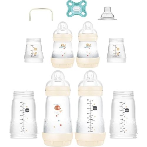 MAM Grow with Baby 11-Piece Gift Set, Newborn 0-4 Months, Anti-Colic Bottles and Silicone Nipples SkinSoft, Essential Baby Items, Unisex